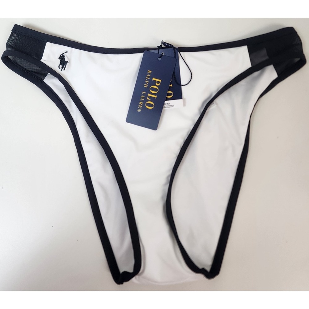 Ralph Lauren Polo Sport Bikini High Cut Swim Bottom Women's S White Black